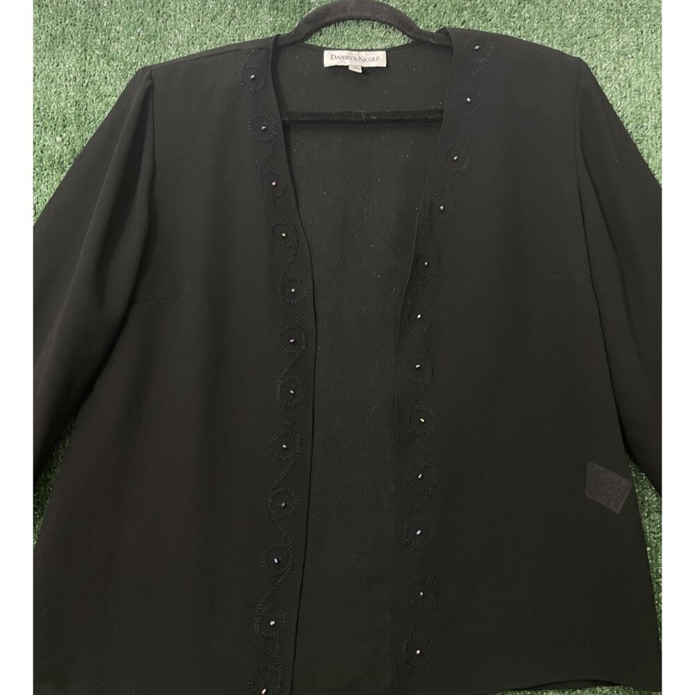 Danny & Nicole Cardigan Women Size 12 Blazer Sheer Open Front Rhinestoned Black - Picture 2 of 12